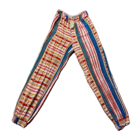 SURF GYPSY Colorful Bohemian Flowy Striped Pants Size Large - Picture 1 of 10